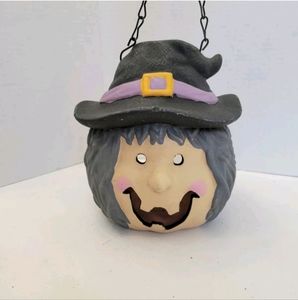 Vtg Halloween 3D Witch Hanging Lantern Ceramic New Debco Tea Light Candle